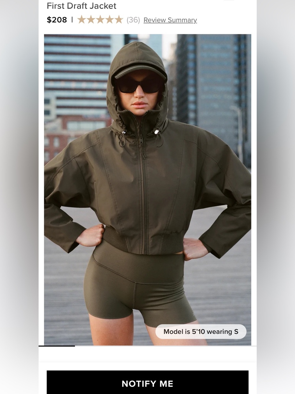 ALO Yoga Olive Cropped Bomber Jacket with Hood